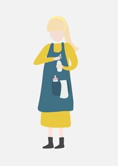 Mother cleaning bottle clipart, housewife cartoon illustration