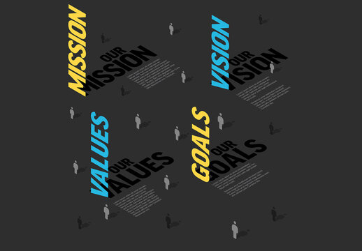 Business Mission, Vision, Values, and Goals Infographic in Isometric View