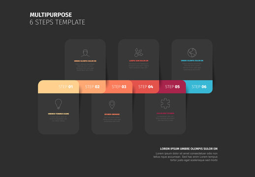 Multipurpose 6 Steps Template Infographic Design on Dark Background