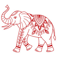Vector art of majestic elephant illustration, adorned with intricate indian patterns, showcasing the rich cultural heritage and artistic traditions of india with its detailed design