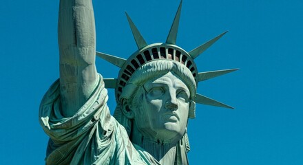 Statue of Liberty close-up against bright sky