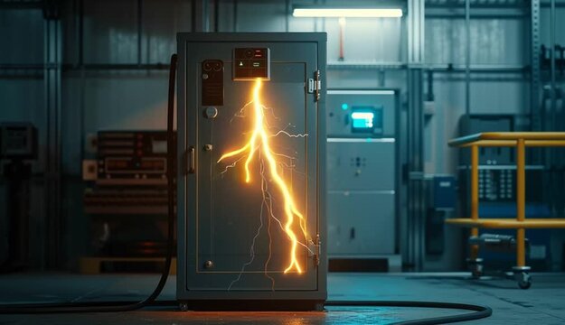 an electric arc coming from an electrical cabinet in an industrial environment