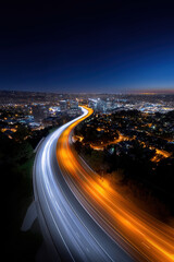 Fototapeta premium City lights and traffic flow along a winding road at night