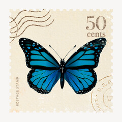 Vintage hand drawn butterfly postage stamp