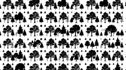 Monochrome catalog of trees, densely packed silhouettes arranged in meticulous neat rows, with a high contrast aesthetic that evokes a sense of scientific accuracy and artistic simplicity, each tree s
