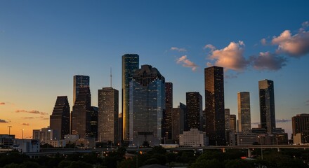 Houston downtown skyline glass towers