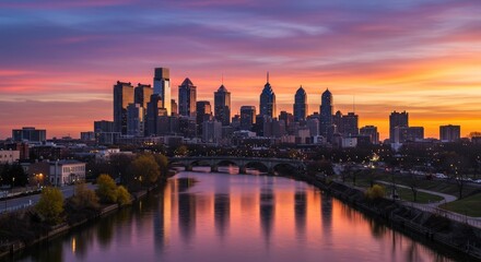 Fototapeta premium Philadelphia skyline Schuylkill River sunset
