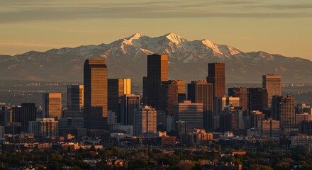 Obraz premium Denver skyline with Rocky Mountains background