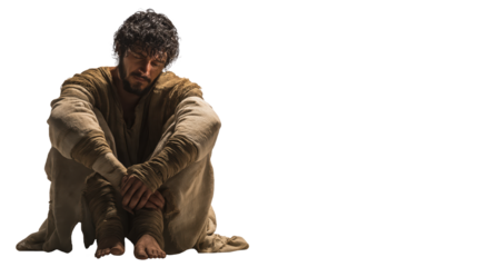 John the Baptist full body on transparent background, biblical prophet in simple robe, New Testament figure isolated PNG.