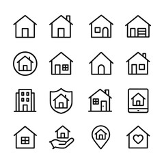 Home house icons vector set. Outline symbols. Line design