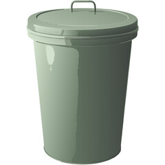 Metall-Mülltonne mit Deckel in 3D-Darstellung und glänzender, grünlich-grauer Oberfläche auf weißem Hintergrund