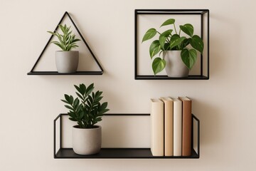 Geometric Hanging Shelves in Matte Black