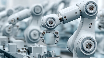 Fototapeta premium Industrial robotic arm in automated manufacturing setting