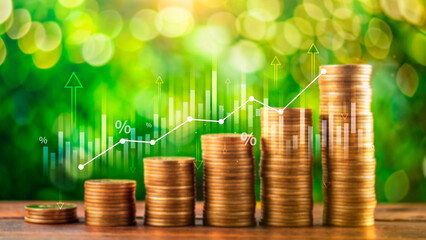 Stock market business and exchange financial growth graph. Business chart data graph diagram, business trading graph investment growth, global trend arrow up and down.