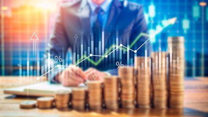 Stock market business and exchange financial growth graph. Business chart data graph diagram, business trading graph investment growth, global trend arrow up and down.
