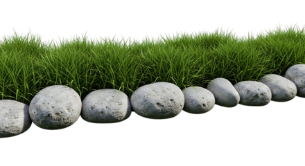 Row of Rounded Stones Bordering Lush Green Grass on Black Background