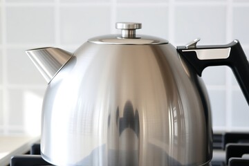 Generative AI metallic kettle on stovetop for cooking and beverage preparation.