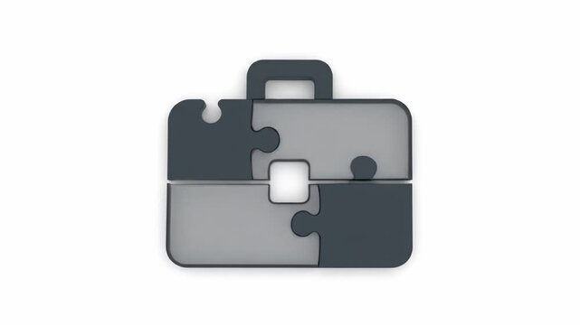 Minimalist 3D Illustration of Interlocking Puzzle Pieces in Suitcase Symbolizing Teamwork, Collaboration, and Problem Solving with Modern Design and Monochromatic Aesthetic