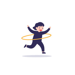 Girl in pants runs, hula hoop