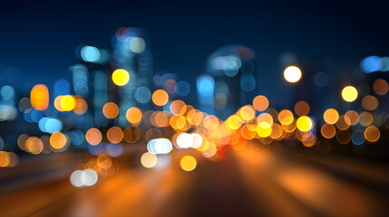 Luxury abstract bokeh lights in blue and gold, night city glow