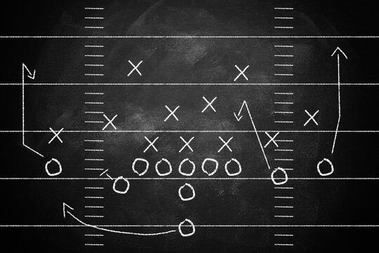 Scheme of football game on chalkboard background. Championship concept. - Powered by Adobe