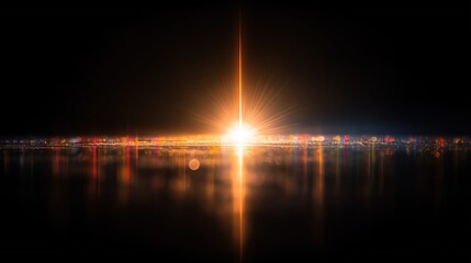Fototapeta premium Golden cross-shaped light burst with glowing rays on dark background, abstract spiritual sun flare, religious symbolism, cinematic star effect, light leak overlay for design.