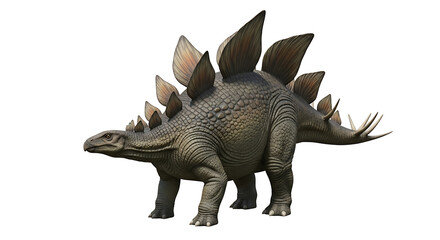 Obraz premium A detailed depiction of a stegosaurus standing in a studio setting. The ancient reptile is shown with its distinctive plates and spikes