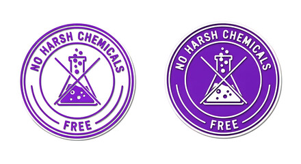 Two circular emblems with chemical flask symbol isolated on a transparent background