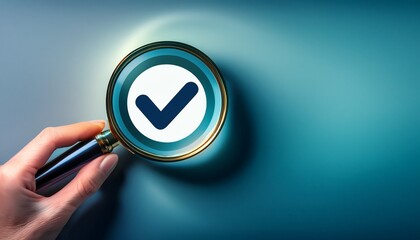 a detailed image of a magnifying glass with a checkmark symbol on the lens useful for highlighting findings or verifying authenticity