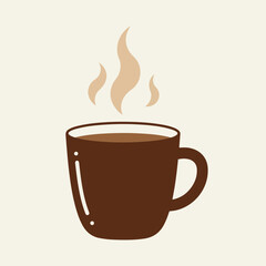 Obraz premium Brown mug with steaming drink on a cream background, flat illustration