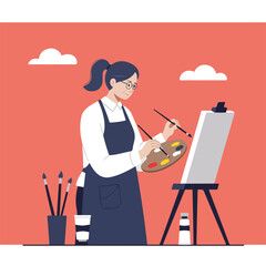 Painter creates at easel
