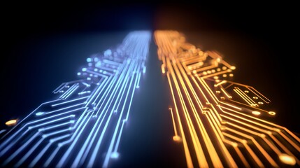 Fototapeta premium Colorful display of electronic circuits that are arranged in a way that they seem to be connected to each other