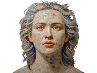 Mosaic portrait of a woman isolated on transparent background