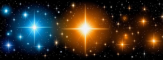 Obraz premium Three stars with one of them being orange and the other two being blue. The orange star is in the middle