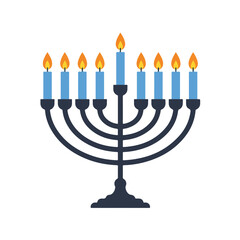 Flat-style menorah icon with nine candles, eight lit