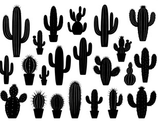 Black silhouettes of various cacti