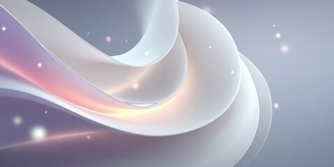Modern minimalistic abstract background with flowing translucent curves and glowing particles, suitable for technology, wellness, or creative branding contexts