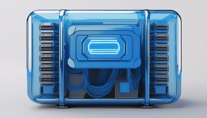 blue system unit of a computer icon 3d rendering on white background