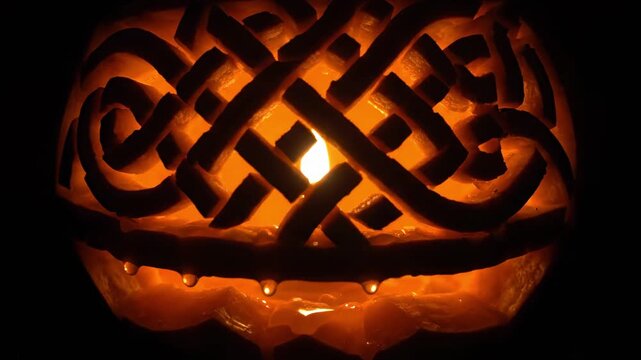 Carved glowing pumpkin with candlelight for Halloween