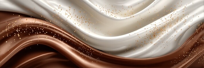 Luxurious abstract chocolate background with flowing waves and gold accents, ideal for dessert branding, packaging, or premium product marketing