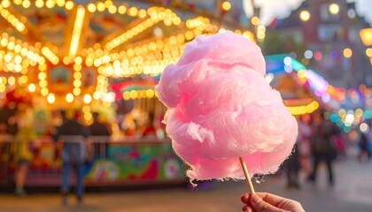 Pink Cotton Candy at a Festive Fairground