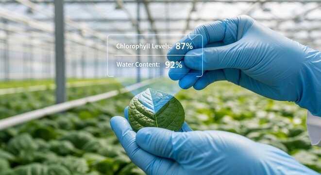 Agronomist using augmented reality technology for plant health analysis in a smart farm - Powered by Adobe