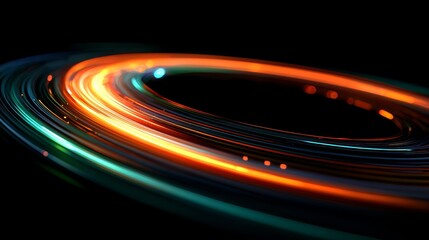Colorful, glowing circle with a black background. The circle is surrounded by a series of bright, colorful lines