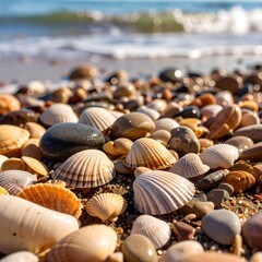 Seashells and pebbles on a beach