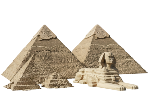 Egyptian pyramids with sphinx isolated on transparent background