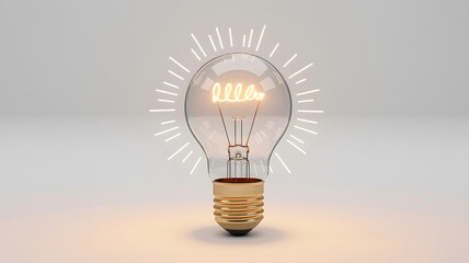3D glowing light bulb illuminating new business idea and innovation concept

