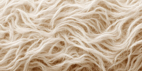 Fototapeta premium Light wool strands in soft beige shades forming fluffy textile surface background - AI generated