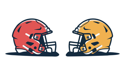 Fototapeta premium American Football Helmets Face-Off Red and Yellow Minimal Flat Vector, Clean Outline, easily editable and scalable.