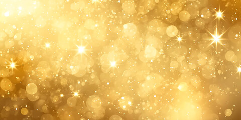 Golden Bokeh Background with Soft Glowing Circles and Bright Starbursts for Festive Cheer