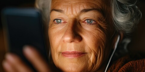 Elderly woman using technology